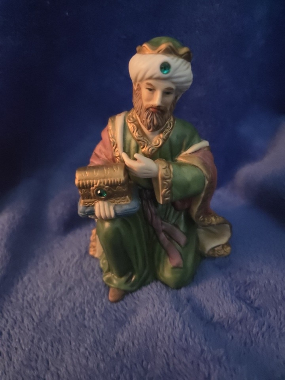 Hand-Painted Holiday Wise Man Figurine in Green and Gold - Brand Unspecified